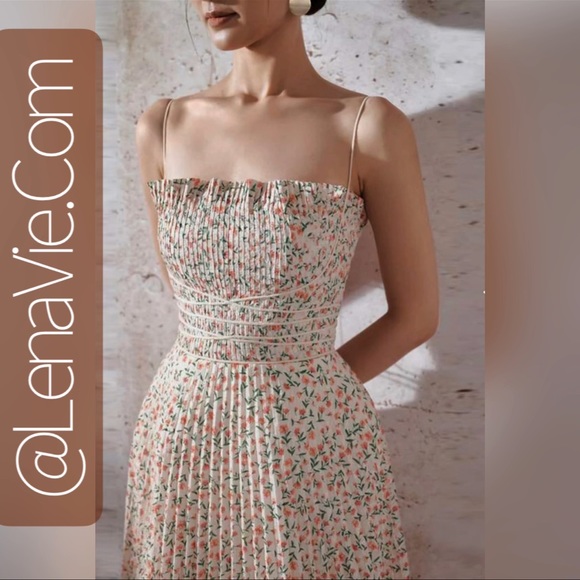 Lena Vie Boutique Dresses & Skirts - Peteiolè Dusk Runway Midi Dress With Faux Tie Empire Waist + Spaghetti Straps